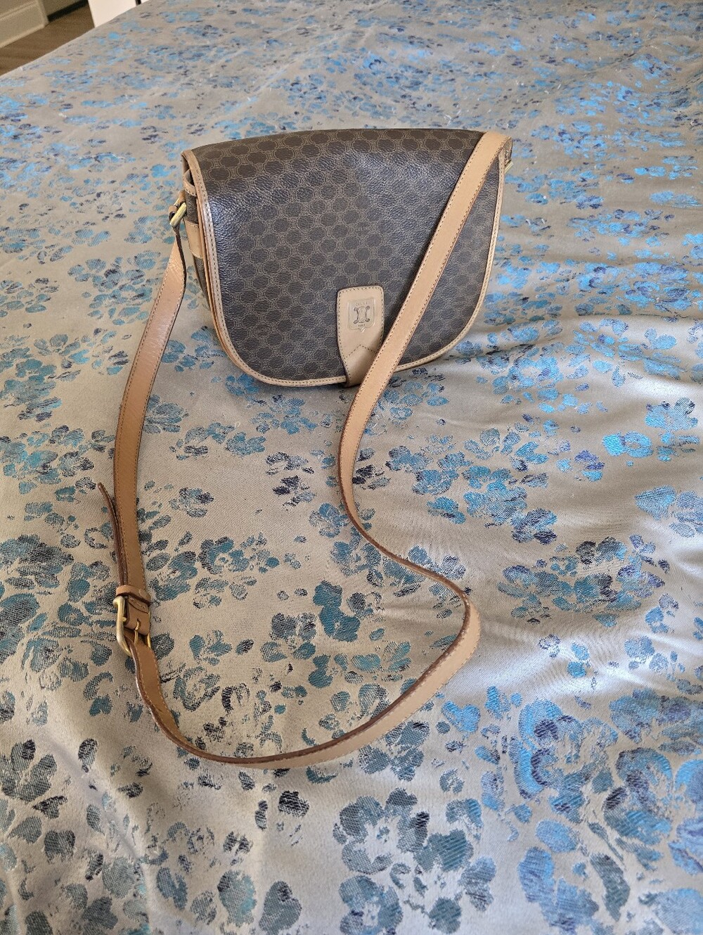 Authentic Celine Crossbody Saddle Bag with Tan Trim